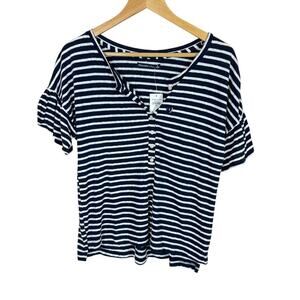 NWT Abercrombie & Fitch Womens Top Short Sleeve 100% Cotton Blue White Striped